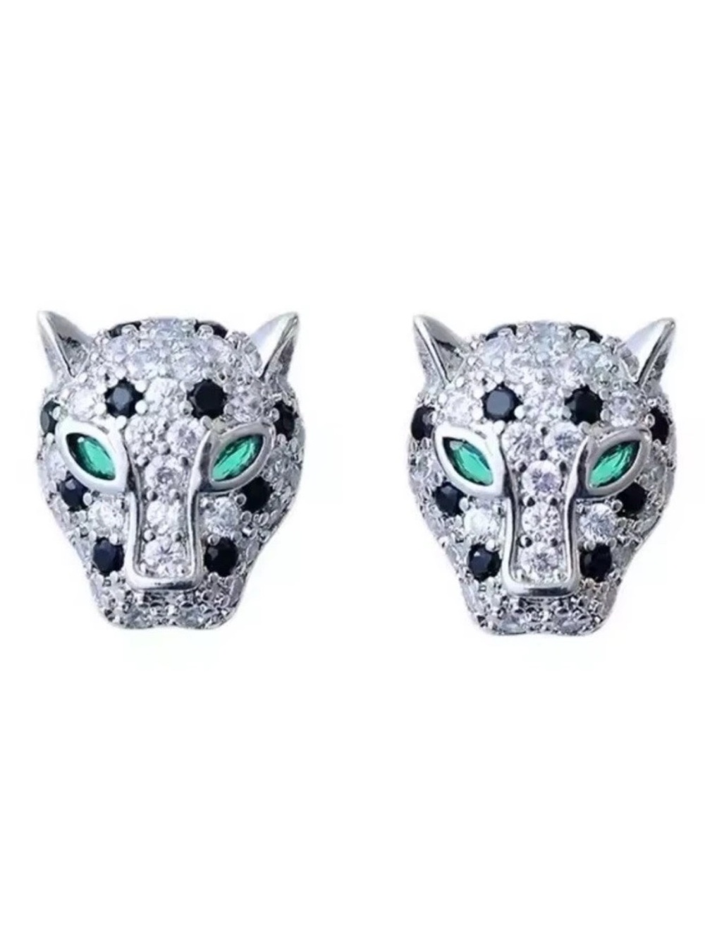 Fashion Jewelry Silver Panther Head Stud Earrings cubic zirconia
